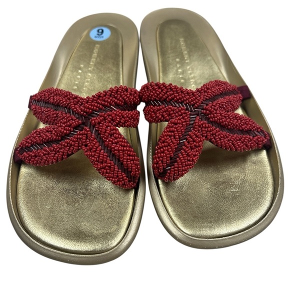 Robert Clergerie Beaded Sandals Gold Red Women’s Size 6 Starfish Beach Vacation - Picture 1 of 9